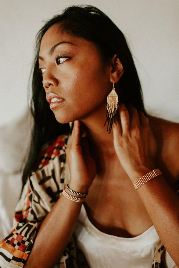 Sayulita Handmade Beaded Earrings | Rose Gold + Black